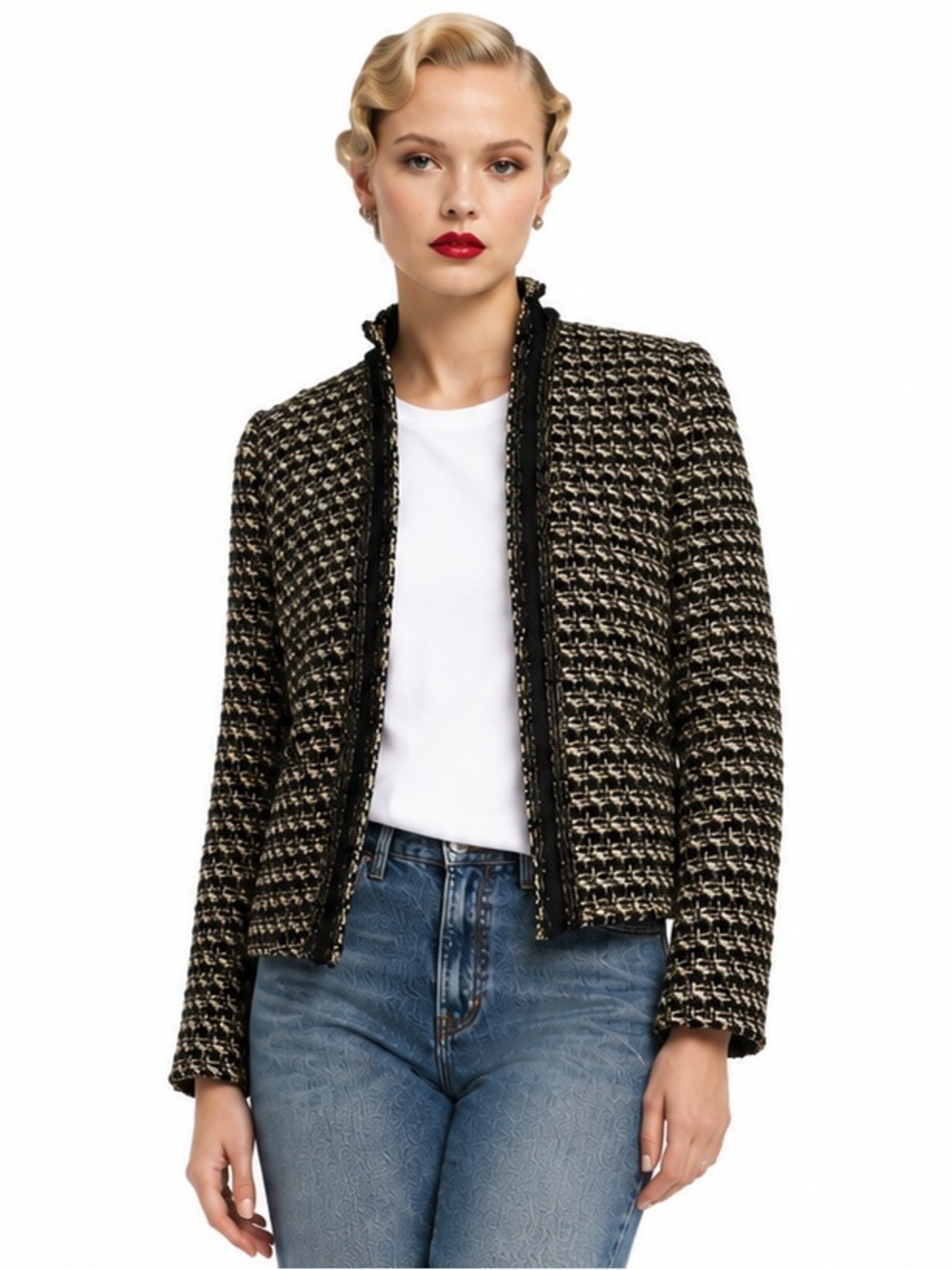Talbots Metallic sparkle gold and black tweed jacket blazer- 4